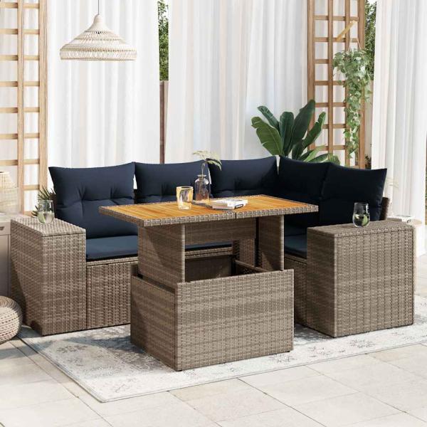 ARDEBO.de - 5-tlg. Garten-Sofagarnitur mit Kissen Grau Poly Rattan