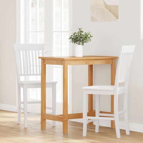 Barhocker 2 Stk. Weiß Massivholz Gummibaum