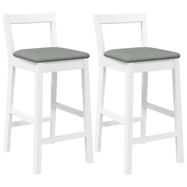 Barhocker mit Kissen 2 Stk. Weiß Massivholz Gummibaum