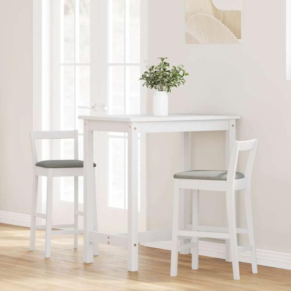 Barhocker mit Kissen 2 Stk. Weiß Massivholz Gummibaum