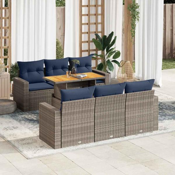 ARDEBO.de - 7-tlg. Garten-Sofagarnitur mit Kissen Grau Poly Rattan
