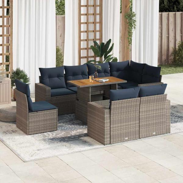 ARDEBO.de - 9-tlg. Garten-Sofagarnitur mit Kissen Grau Poly Rattan