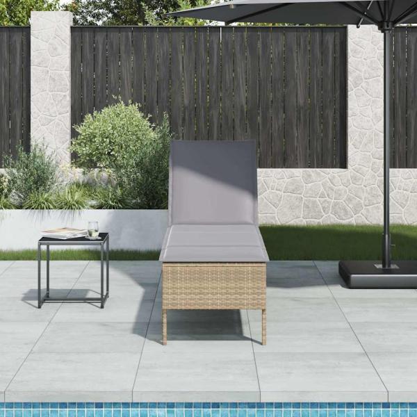 ARDEBO.de - Sonnenliege mit Auflage Beige 55x200x44 cm Poly Rattan