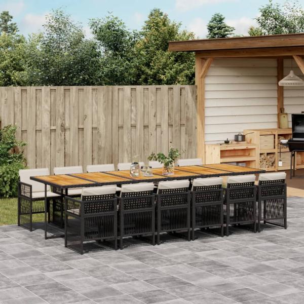 ARDEBO.de - 13-tlg. Garten-Essgruppe mit Kissen Schwarz Poly Rattan