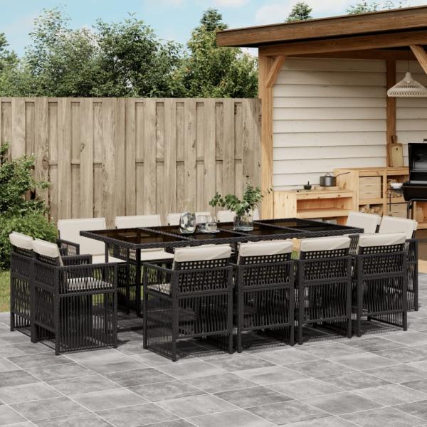 ARDEBO.de - 13-tlg. Garten-Essgruppe mit Kissen Schwarz Poly Rattan