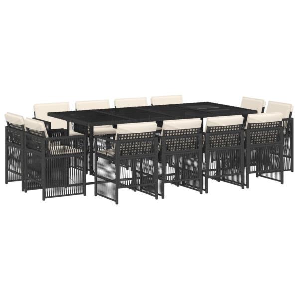 13-tlg. Garten-Essgruppe mit Kissen Schwarz Poly Rattan
