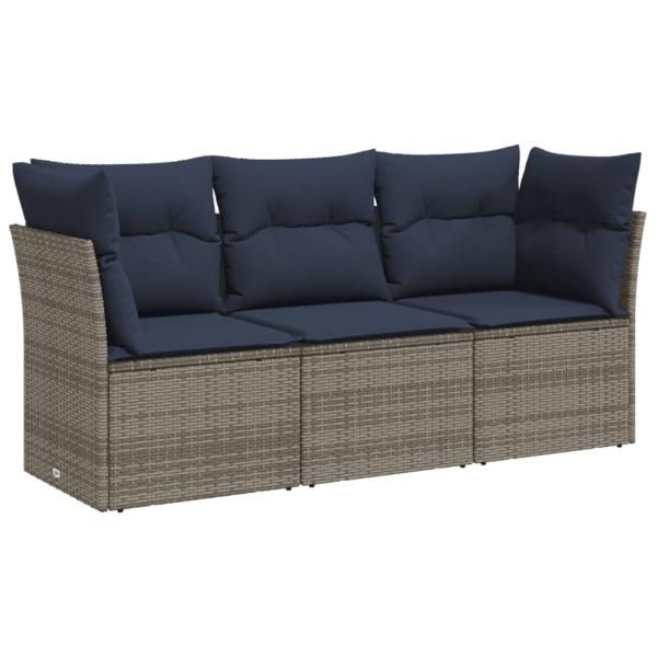 3-tlg. Garten-Sofagarnitur mit Kissen Grau Poly Rattan