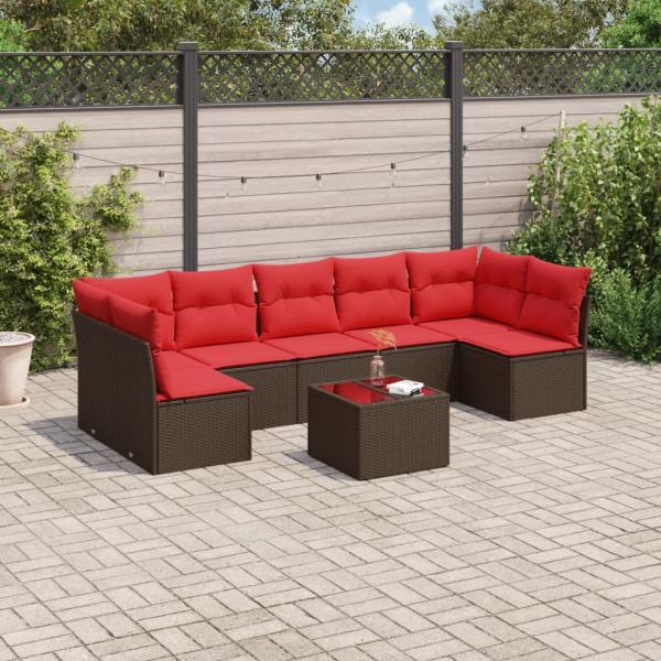 ARDEBO.de - 8-tlg. Garten-Sofagarnitur mit Kissen Braun Poly Rattan