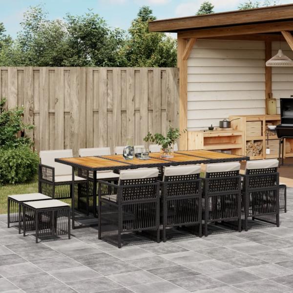ARDEBO.de - 13-tlg. Garten-Essgruppe mit Kissen Schwarz Poly Rattan