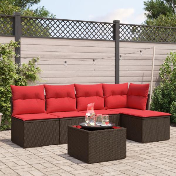 ARDEBO.de - 6-tlg. Garten-Sofagarnitur mit Kissen Braun Poly Rattan