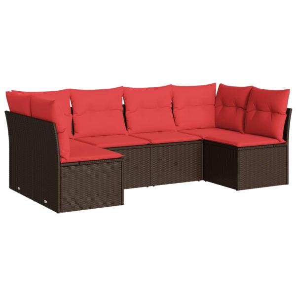6-tlg. Garten-Sofagarnitur mit Kissen Braun Poly Rattan