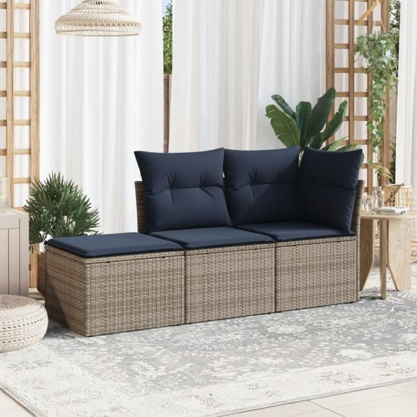 ARDEBO.de - 3-tlg. Garten-Sofagarnitur mit Kissen Grau Poly Rattan