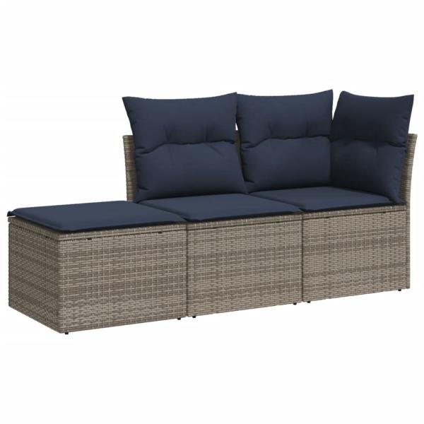 3-tlg. Garten-Sofagarnitur mit Kissen Grau Poly Rattan