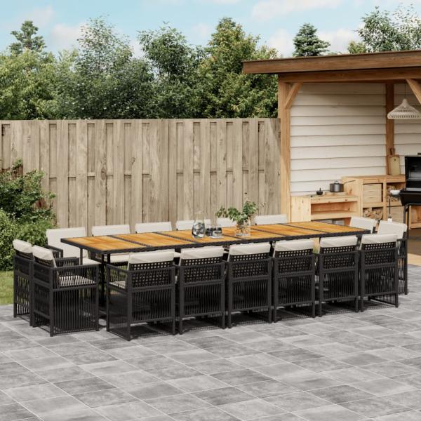 ARDEBO.de - 17-tlg. Garten-Essgruppe mit Kissen Schwarz Poly Rattan