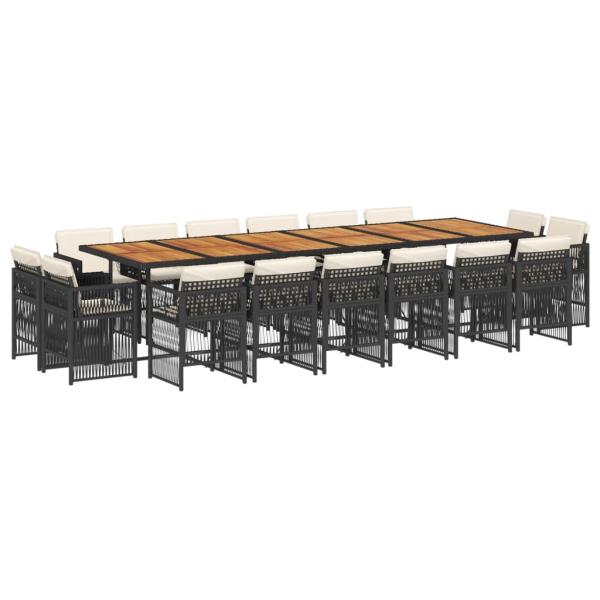 17-tlg. Garten-Essgruppe mit Kissen Schwarz Poly Rattan