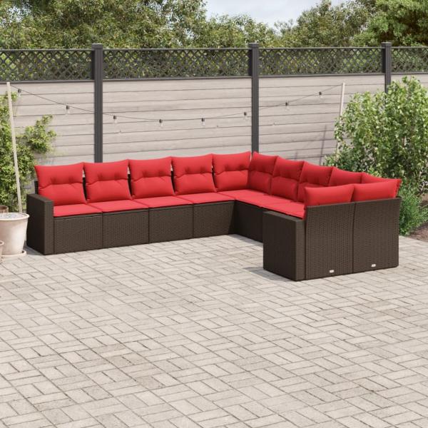 ARDEBO.de - 10-tlg. Garten-Sofagarnitur mit Kissen Braun Poly Rattan