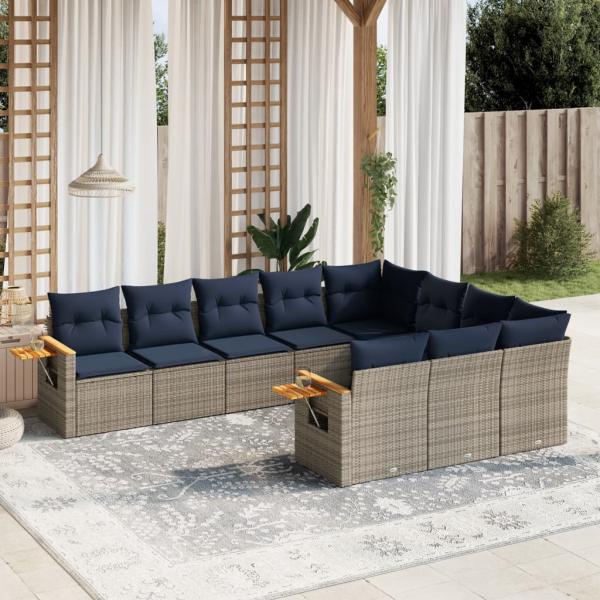 ARDEBO.de - 10-tlg. Garten-Sofagarnitur mit Kissen Grau Poly Rattan