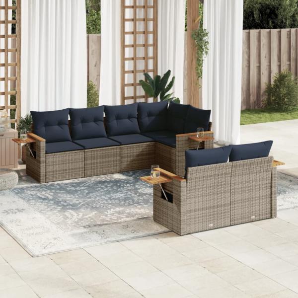 ARDEBO.de - 7-tlg. Garten-Sofagarnitur mit Kissen Grau Poly Rattan