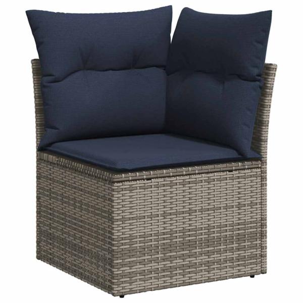 7-tlg. Garten-Sofagarnitur mit Kissen Grau Poly Rattan Akazie