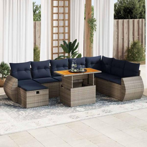 ARDEBO.de - 9-tlg. Garten-Sofagarnitur mit Kissen Schwarz Poly Rattan