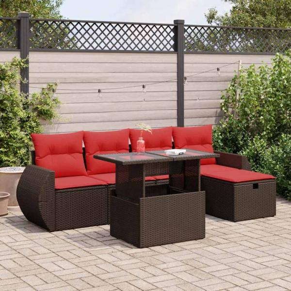 ARDEBO.de - 6-tlg. Garten-Sofagarnitur mit Kissen Schwarz Poly Rattan