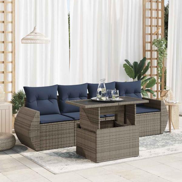 ARDEBO.de - 5-tlg. Garten-Sofagarnitur mit Kissen Grau Poly Rattan Akazie