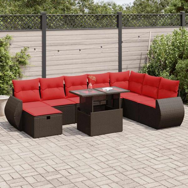 ARDEBO.de - 9-tlg. Garten-Sofagarnitur mit Kissen Schwarz Poly Rattan