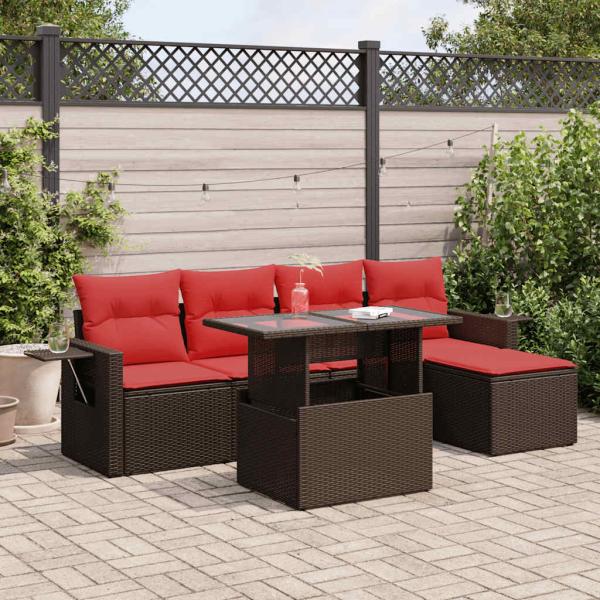ARDEBO.de - 6-tlg. Garten-Sofagarnitur mit Kissen Grau Poly Rattan Akazie