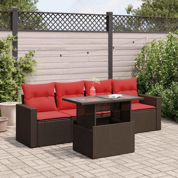 ARDEBO.de - 5-tlg. Garten-Sofagarnitur mit Kissen Braun Poly Rattan Akazie