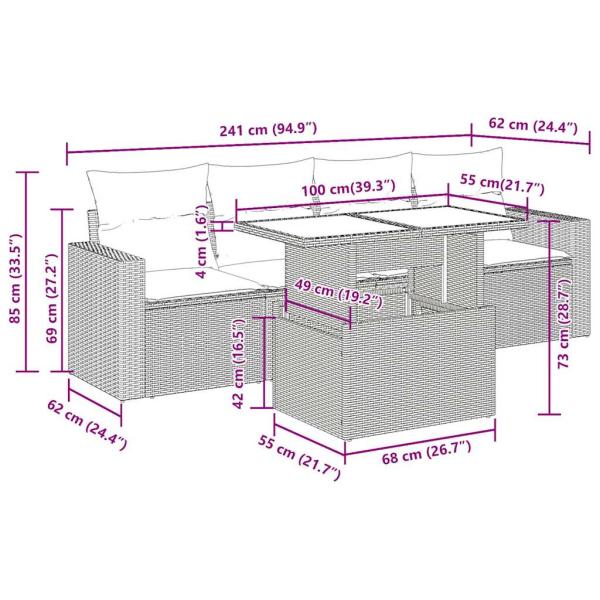 5-tlg. Garten-Sofagarnitur mit Kissen Braun Poly Rattan Akazie