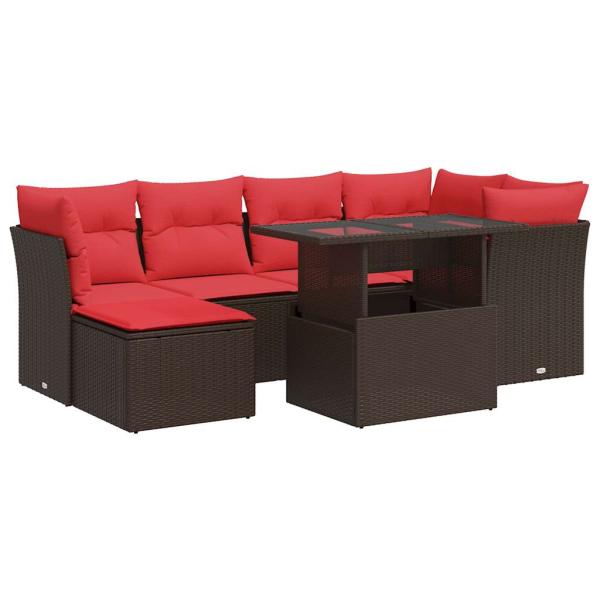 ARDEBO.de - 7-tlg. Garten-Sofagarnitur mit Kissen Braun Poly Rattan Akazie