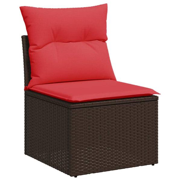 7-tlg. Garten-Sofagarnitur mit Kissen Braun Poly Rattan Akazie