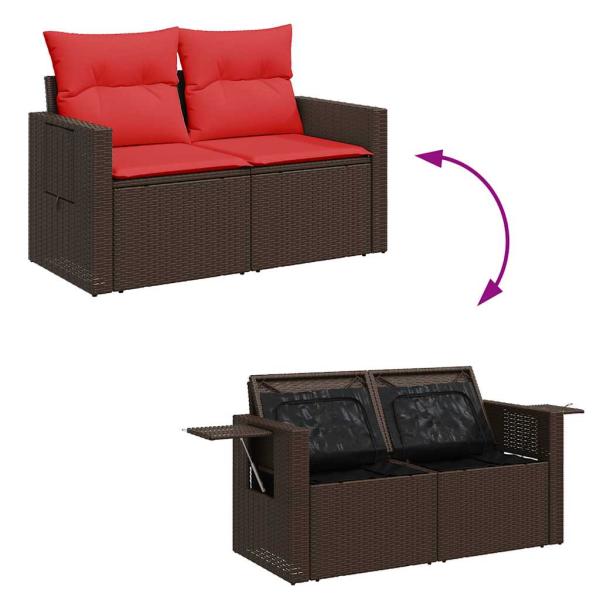 7-tlg. Garten-Sofagarnitur mit Kissen Braun Poly Rattan Akazie