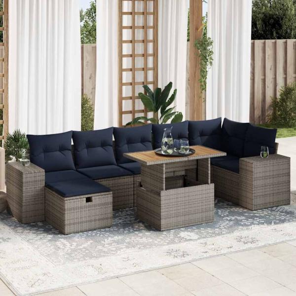 ARDEBO.de - 8-tlg. Garten-Sofagarnitur mit Kissen Braun Poly Rattan Akazie