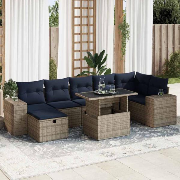 ARDEBO.de - 8-tlg. Garten-Sofagarnitur mit Kissen Braun Poly Rattan Akazie