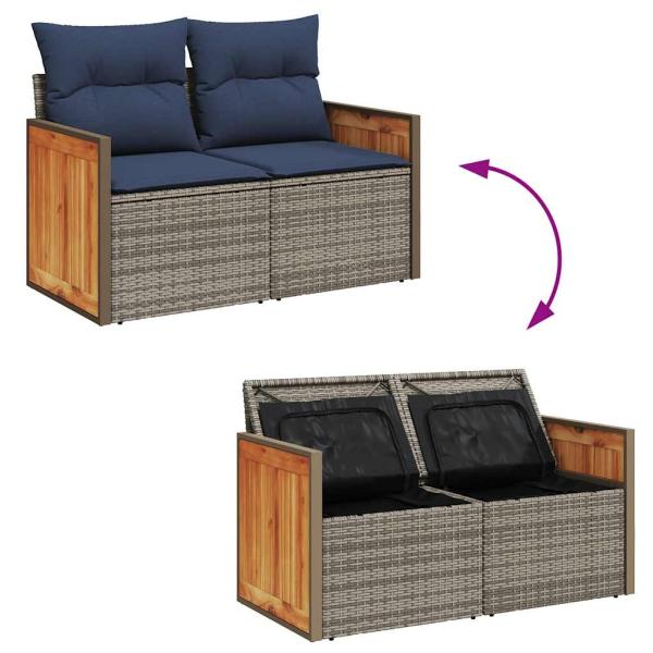 8-tlg. Garten-Sofagarnitur mit Kissen Braun Poly Rattan Akazie
