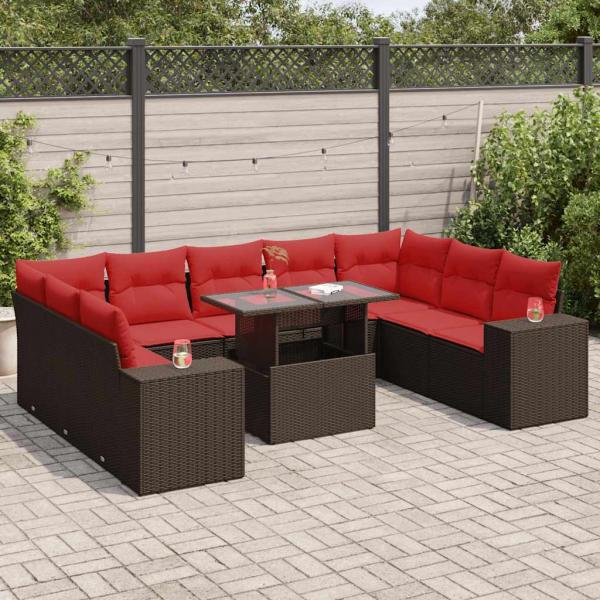 ARDEBO.de - 10-tlg. Garten-Sofagarnitur mit Kissen Braun Poly Rattan Akazie