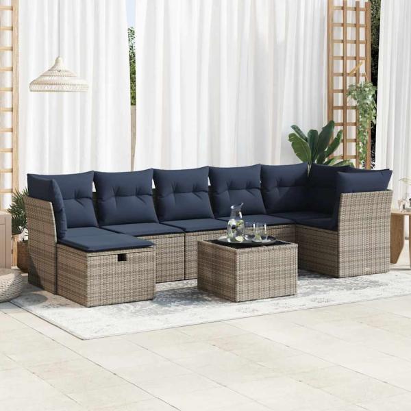 ARDEBO.de - 8-tlg. Garten-Sofagarnitur mit Kissen Grau Poly Rattan