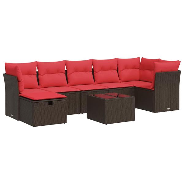 8-tlg. Garten-Sofagarnitur mit Kissen Braun Poly Rattan