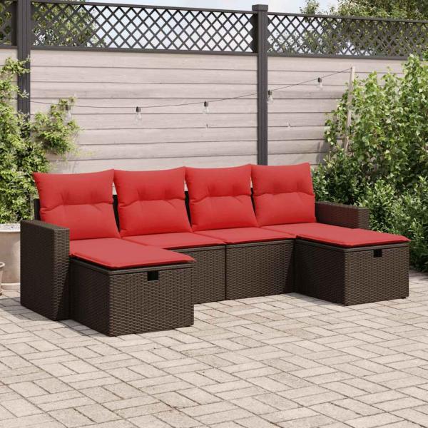 ARDEBO.de - 6-tlg. Garten-Sofagarnitur mit Kissen Braun Poly Rattan