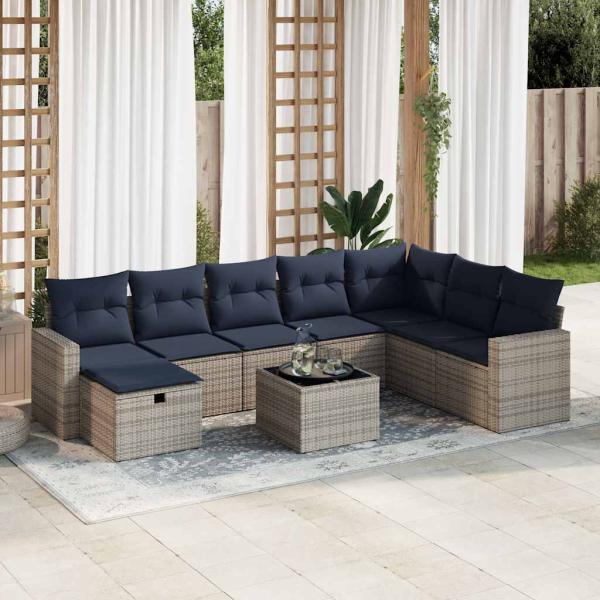 ARDEBO.de - 9-tlg. Garten-Sofagarnitur mit Kissen Grau Poly Rattan