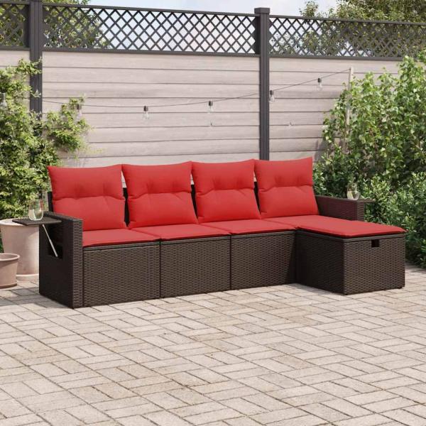 ARDEBO.de - 5-tlg. Garten-Sofagarnitur mit Kissen Braun Poly Rattan