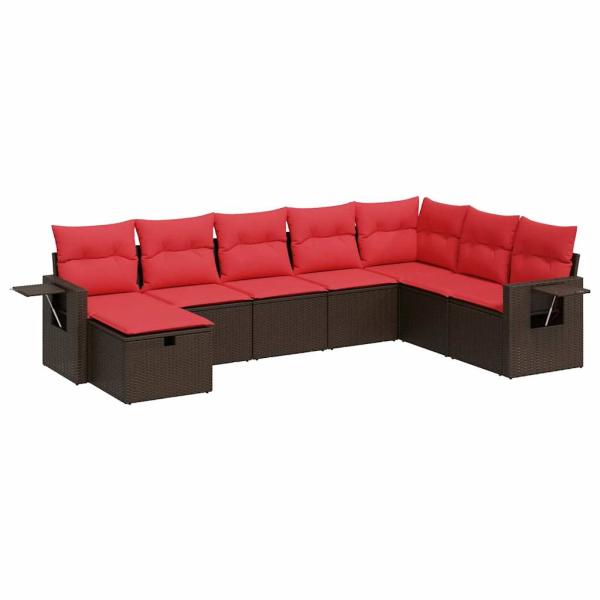 8-tlg. Garten-Sofagarnitur mit Kissen Braun Poly Rattan