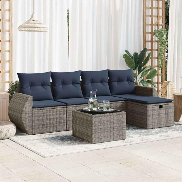 ARDEBO.de - 6-tlg. Garten-Sofagarnitur mit Kissen Grau Poly Rattan
