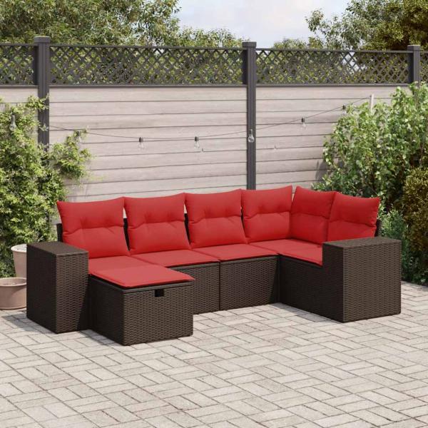 ARDEBO.de - 6-tlg. Garten-Sofagarnitur mit Kissen Braun Poly Rattan
