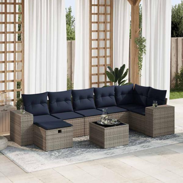 ARDEBO.de - 8-tlg. Garten-Sofagarnitur mit Kissen Grau Poly Rattan