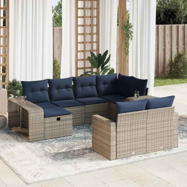 ARDEBO.de - 10-tlg. Garten-Sofagarnitur mit Kissen Grau Poly Rattan