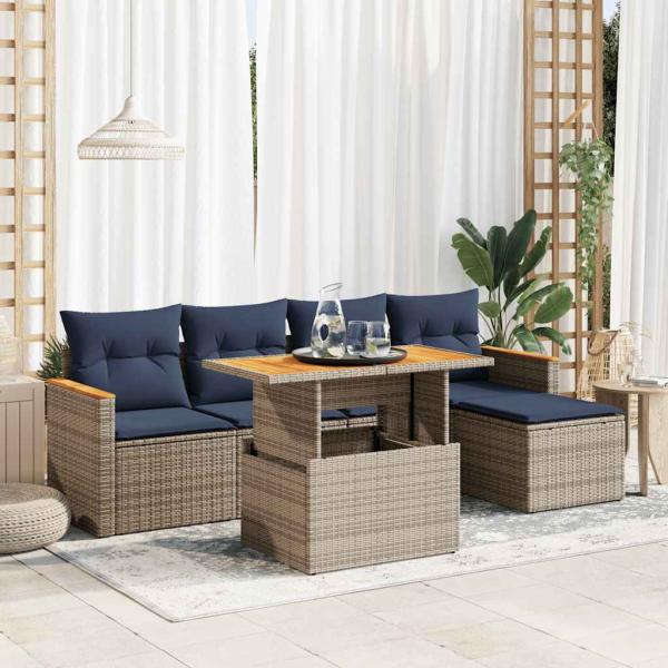 ARDEBO.de - 6-tlg. Garten-Sofagarnitur mit Kissen Grau Poly Rattan