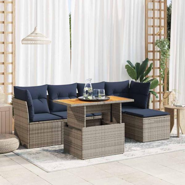 ARDEBO.de - 6-tlg. Garten-Sofagarnitur mit Kissen Grau Poly Rattan