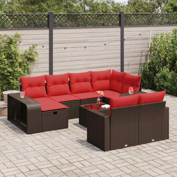ARDEBO.de - 11-tlg. Garten-Sofagarnitur mit Kissen Braun Poly Rattan
